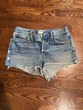 Agolde Light Blue Distressed Denim Cutoff Shorts
